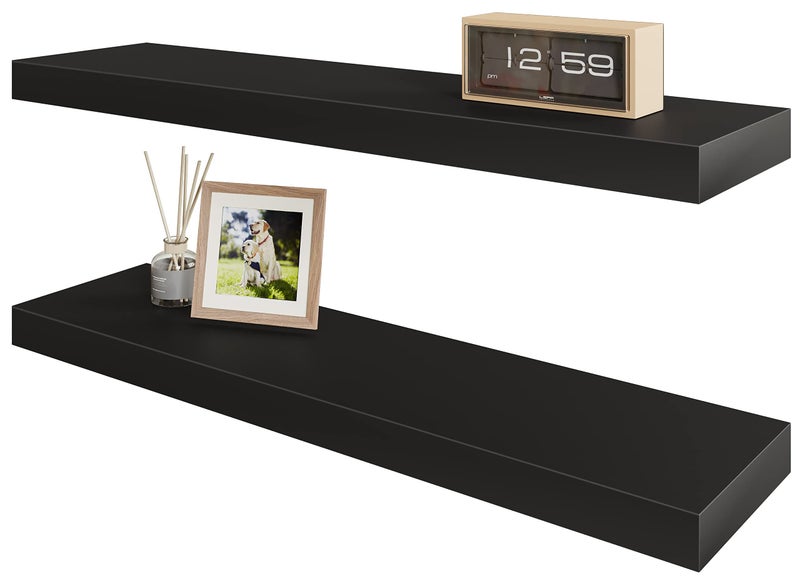 BAMEOS Floating Shelf,Wall Shelf,Decor Wall Mounted Shelves,Hanging Shelf Set L24xW6 for Bathroom Kitchen Living,Kitchen,Room Bedroom Storage,Black - Image 1
